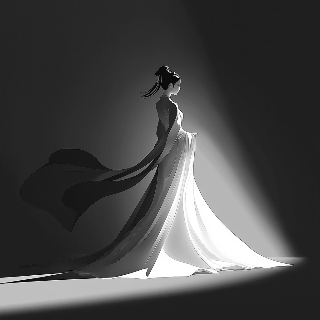 Elegant girl in Chinese dress with shadow