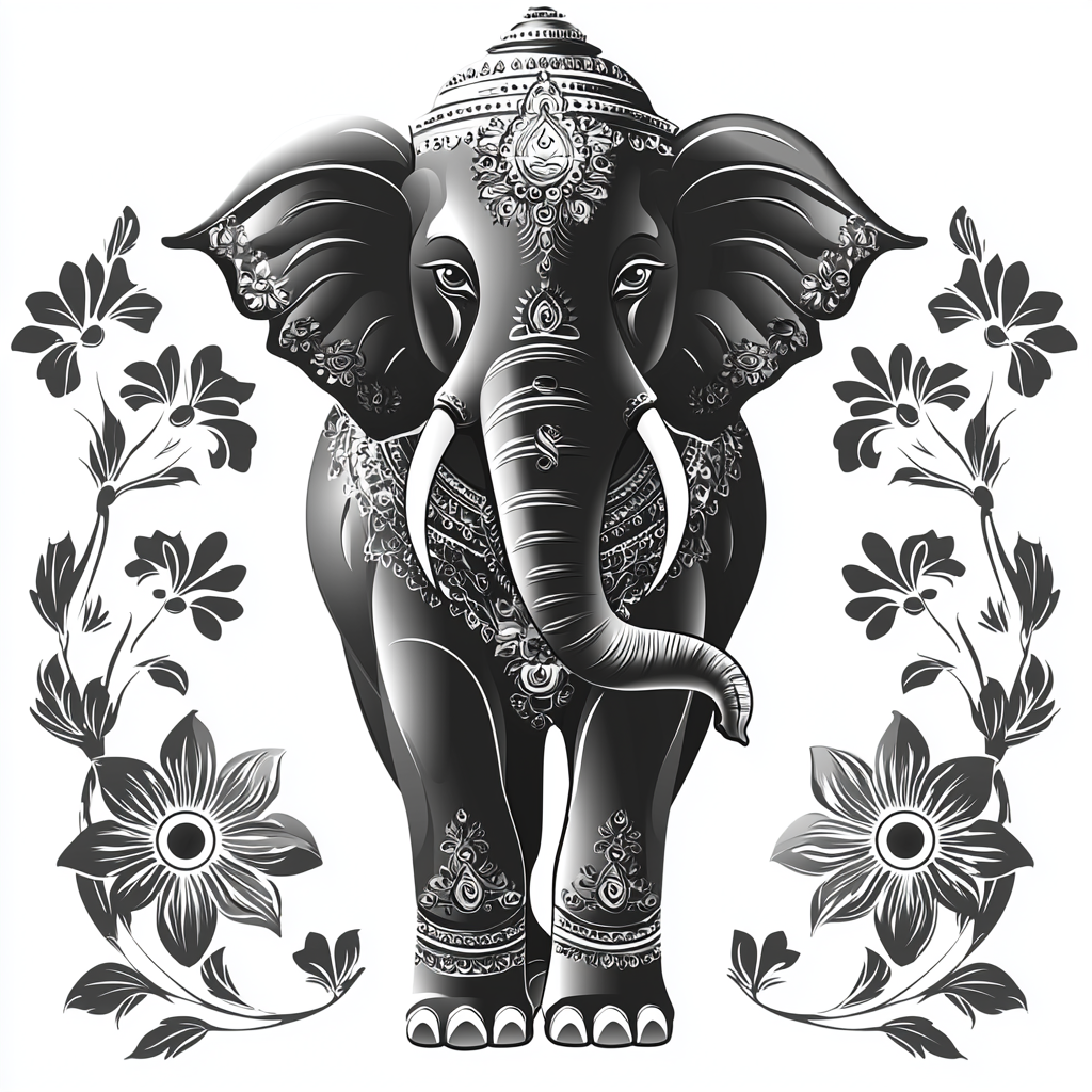 Elephant, Sun, Lotus Vector Logo in Vedic Astrology