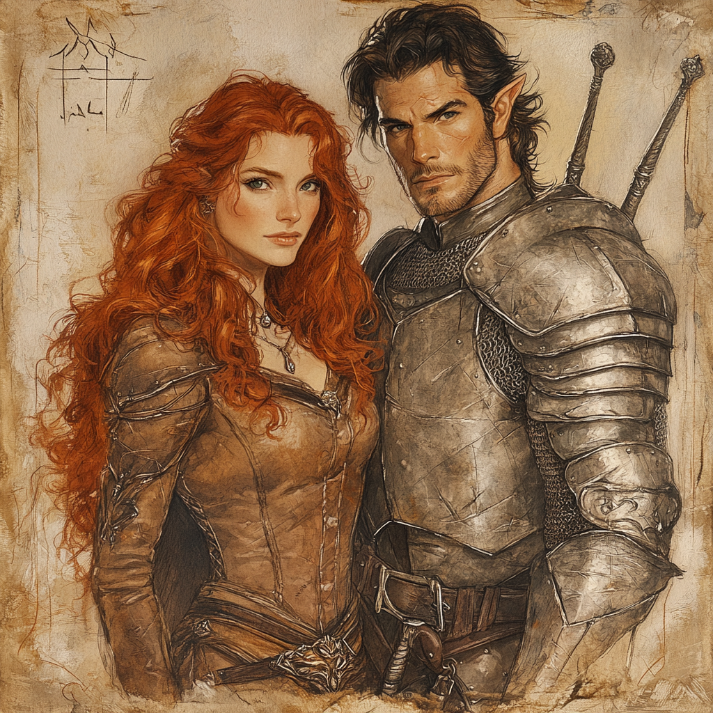 Elvish Woman and Human Male in Fantastical Armors