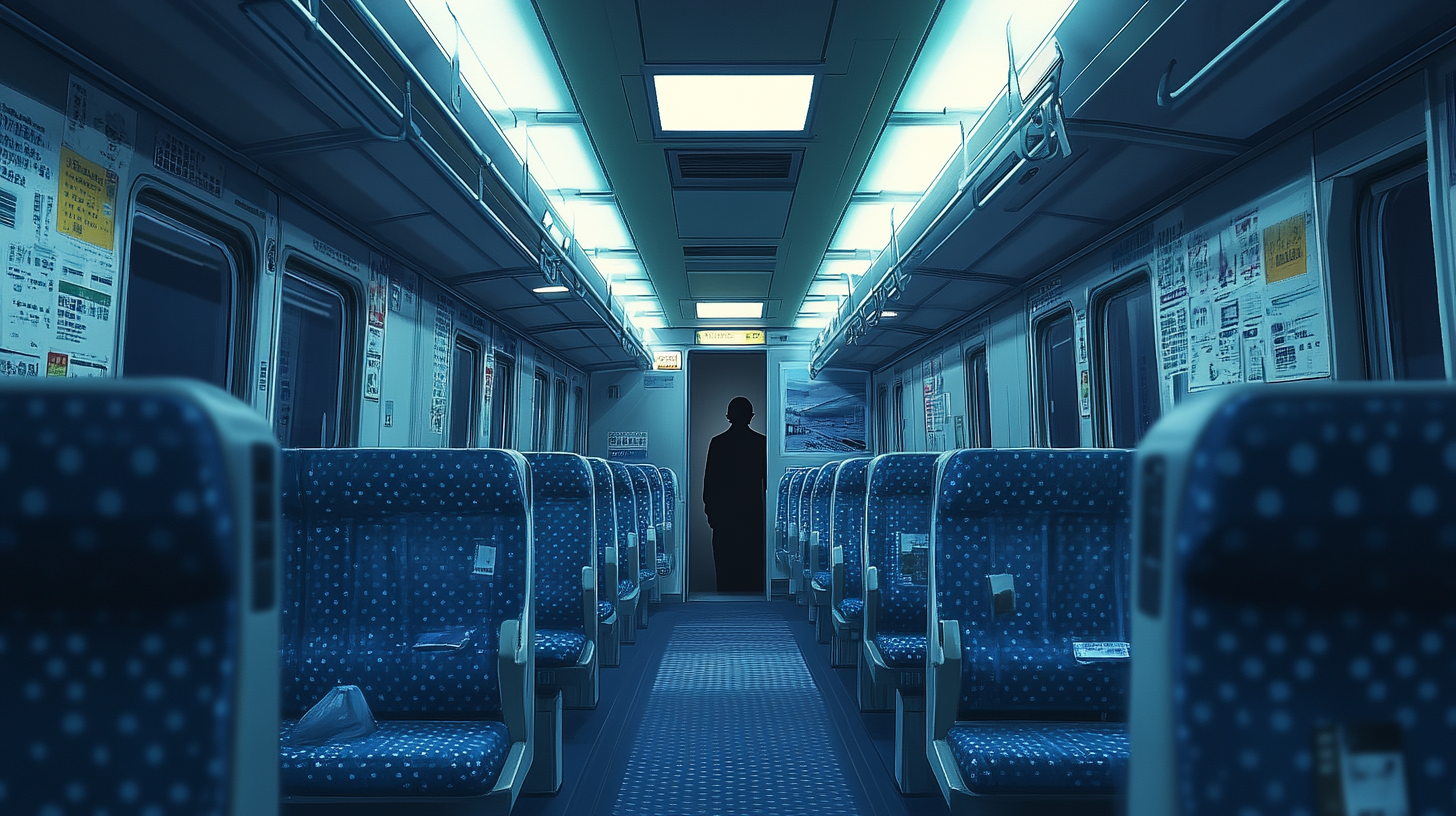 Empty Bullet Train Interior with Sinister Shadow