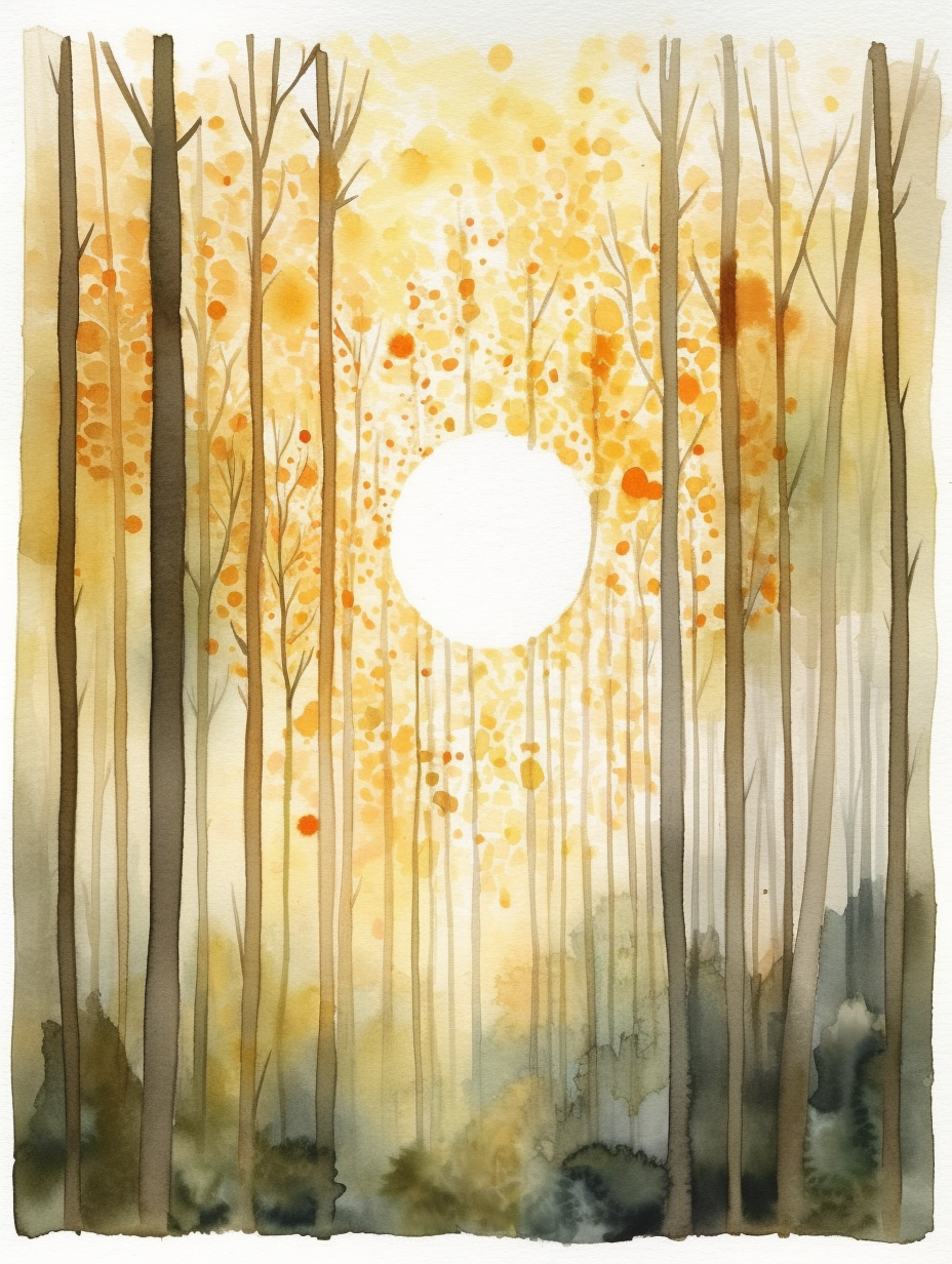 Enchanted Forest Sunrise in Watercolor Painting