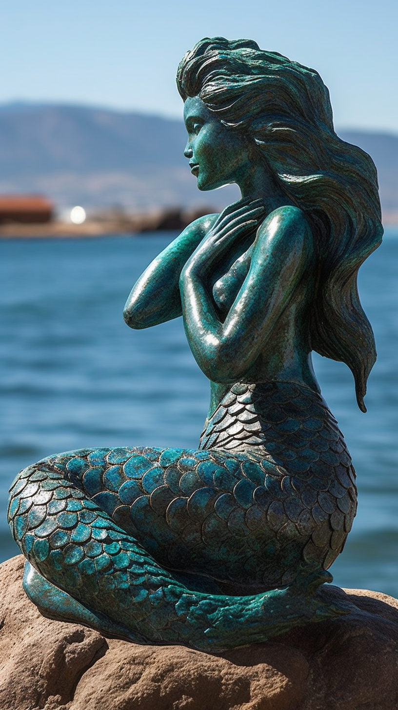 Enchanting Mermaid on Lake Titicaca with Andean Mountains