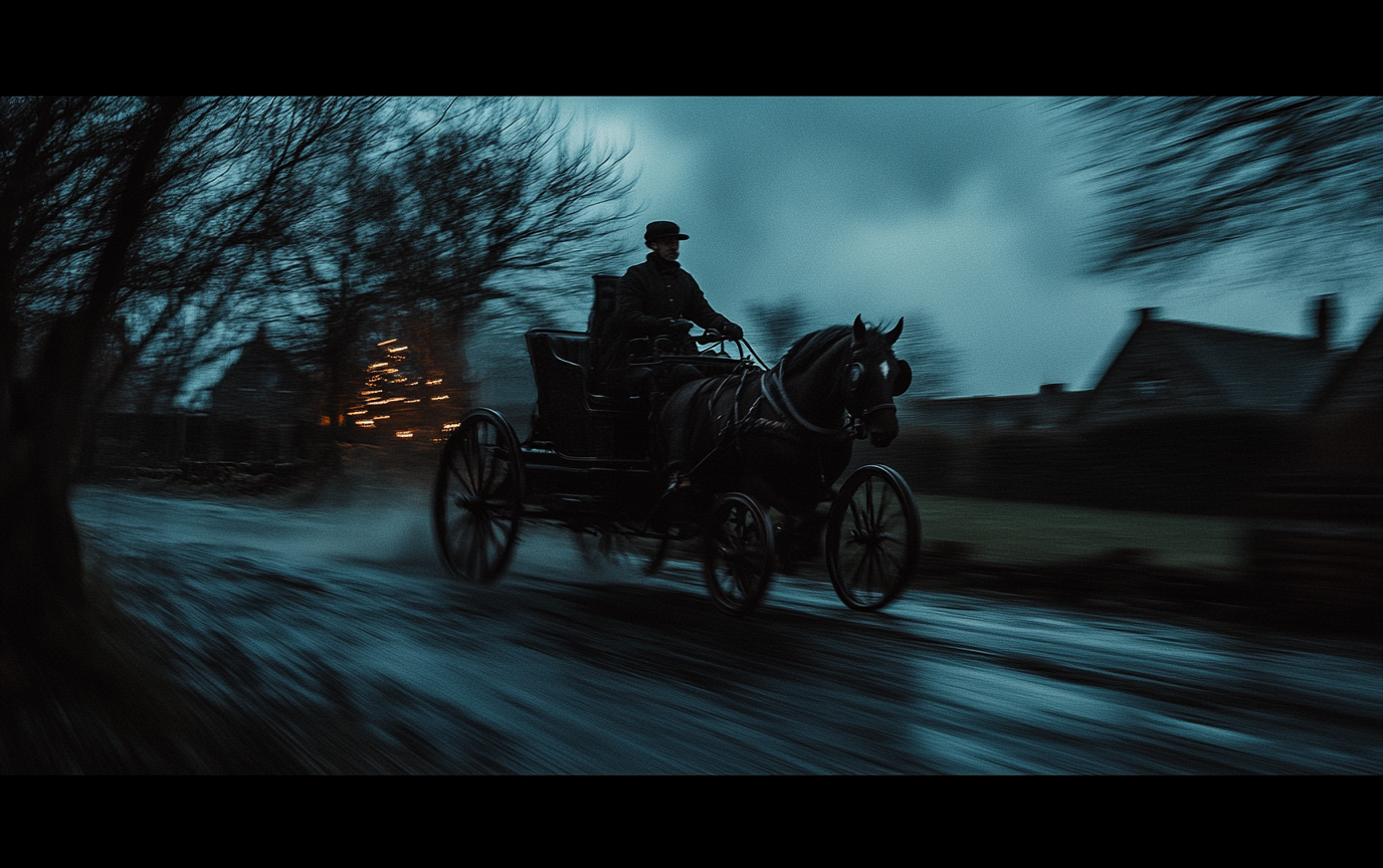 English Horse Cart Racing Through 1900 Countryside