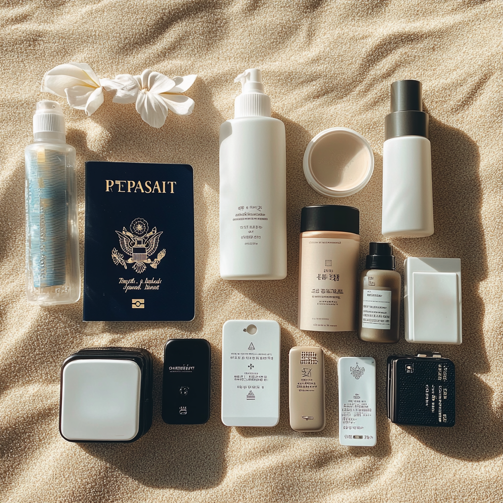 Essentials for Jeju trip: Passports, sunscreen, charger, etc.