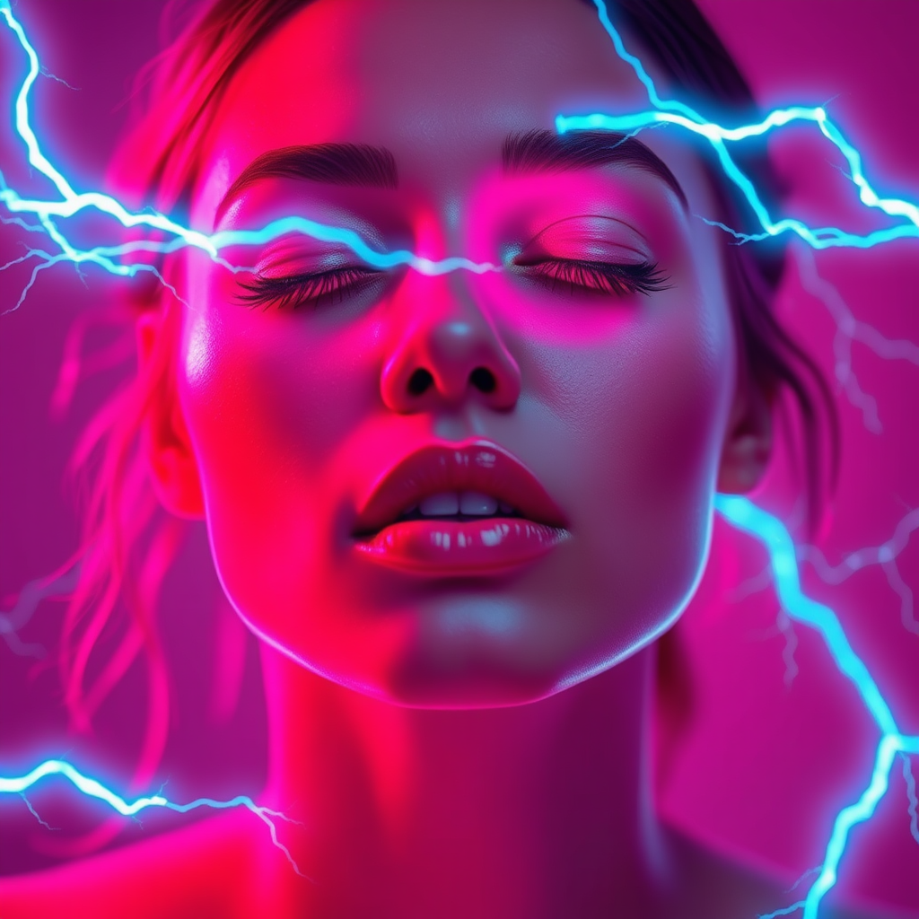 Ethereal Woman in Cyberpunk Electric Lightning Portrait