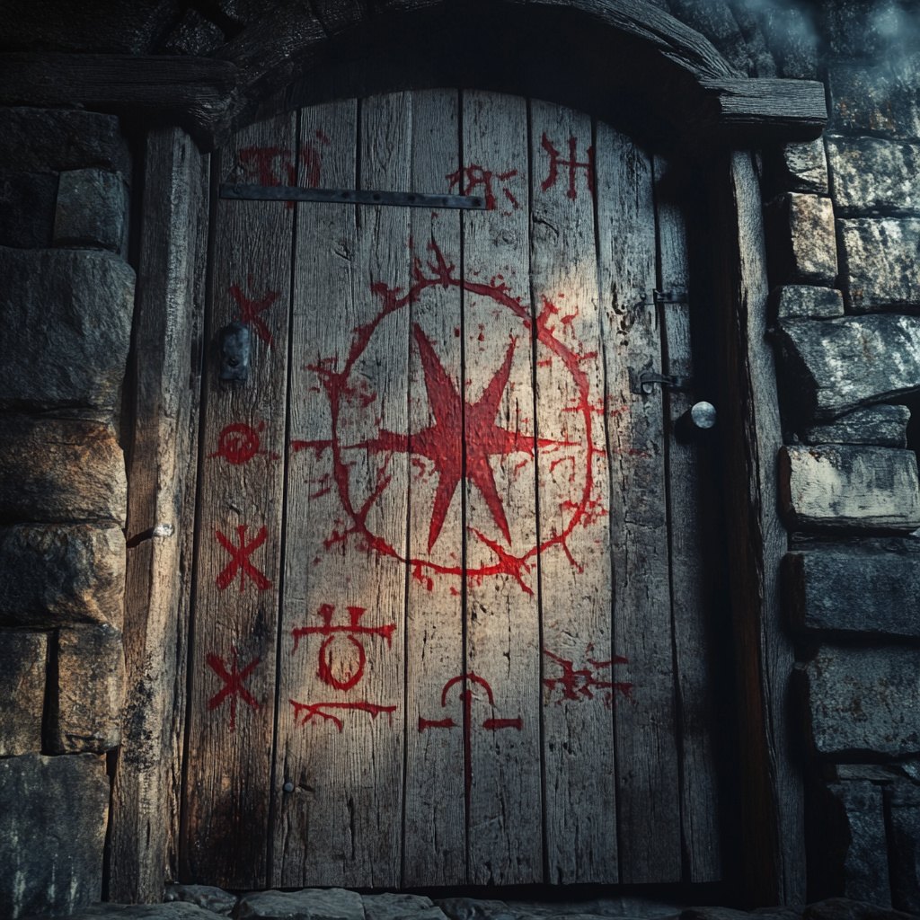 Evil Witch's Warning on Fiery Door