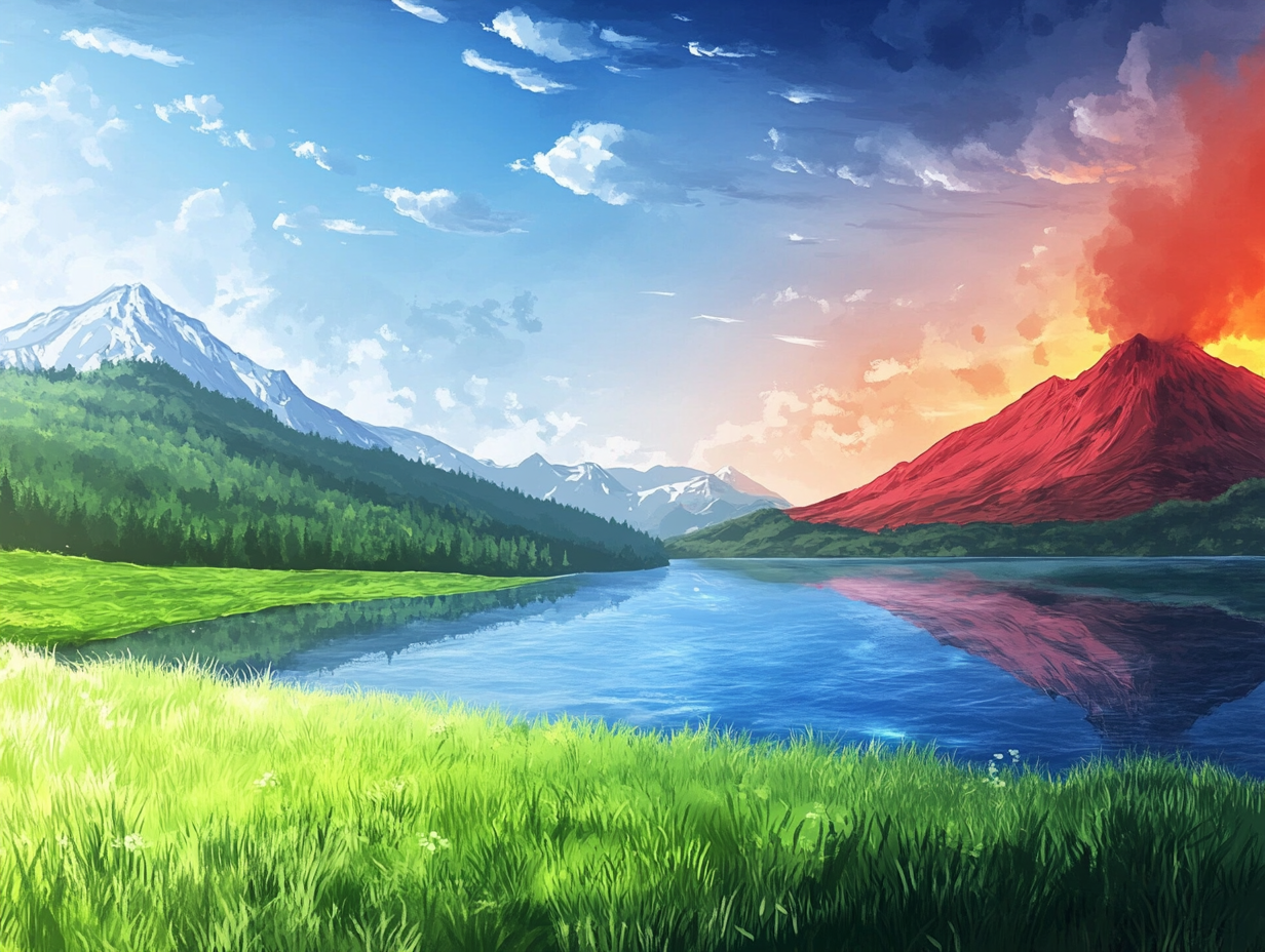 Evolution of Manga Style Landscape with Volcano