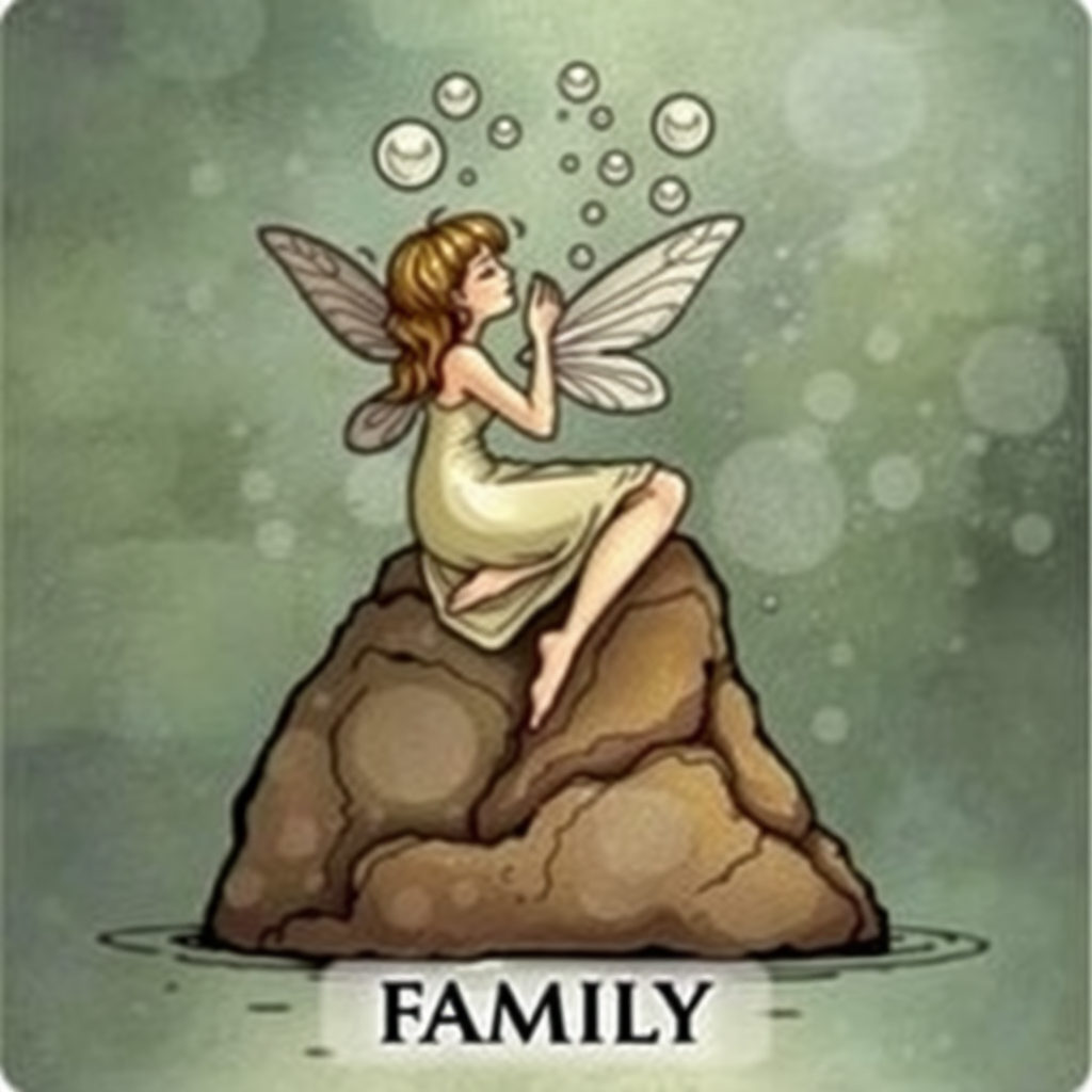 Fairy Blowing Bubbles on a Family Tarot Card