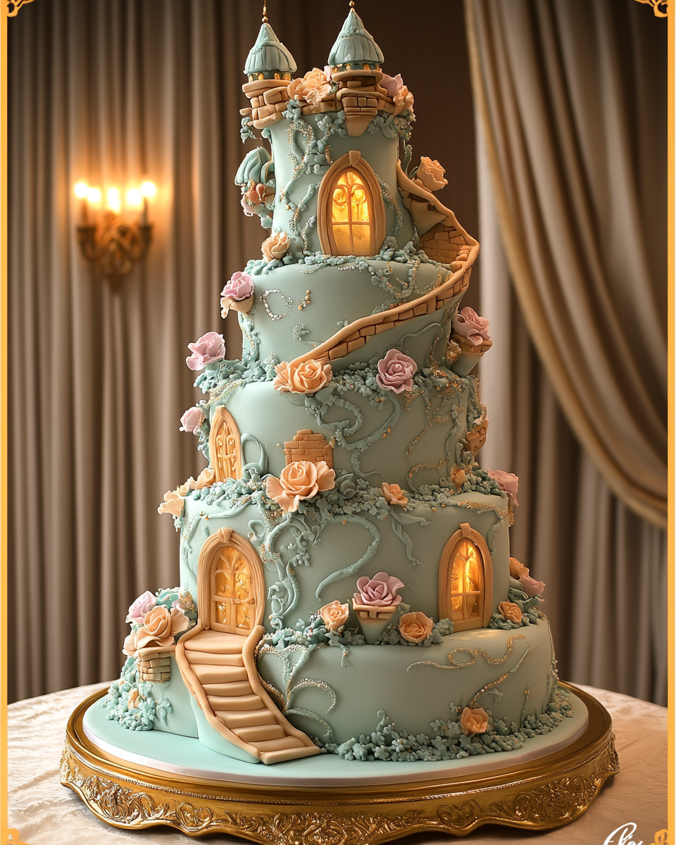 Fairytale Tower Wedding Cake with Fancy Details