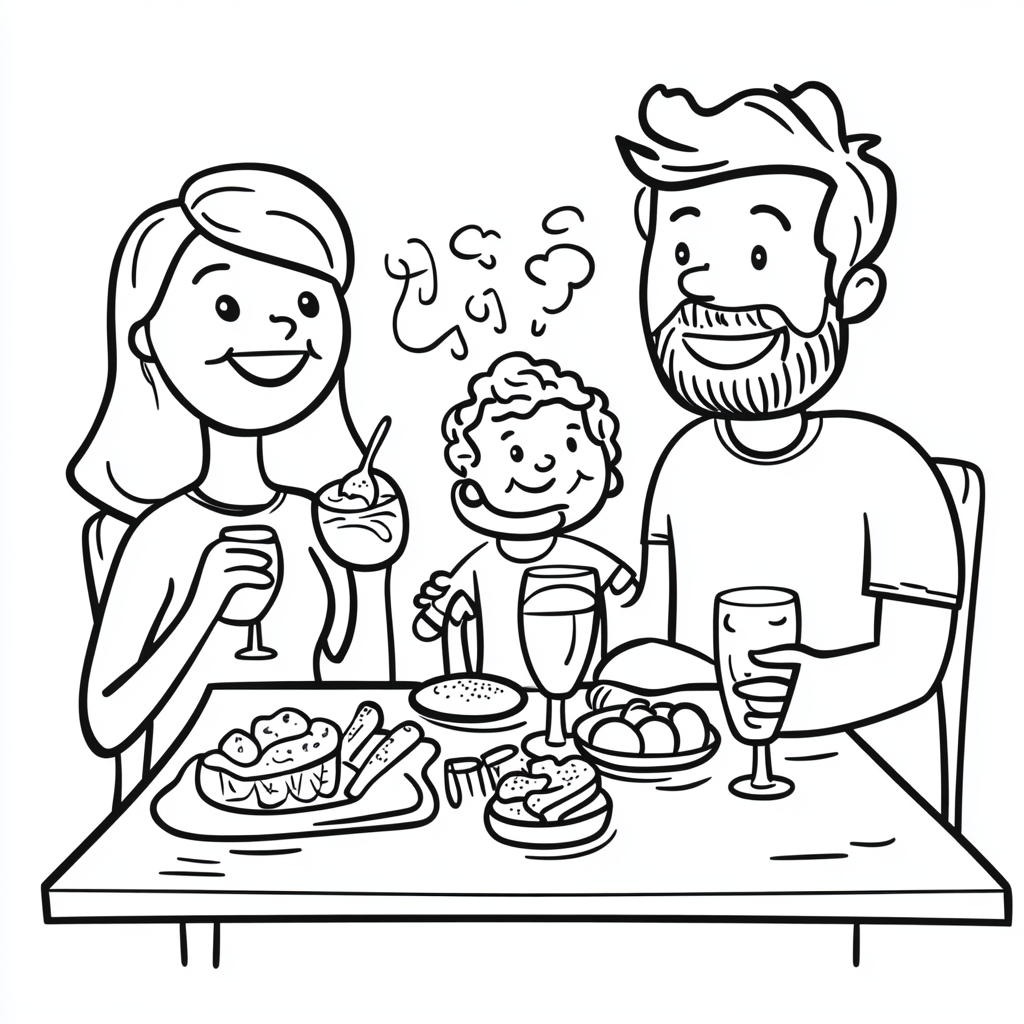 Family Enjoying Drinks and Food Coloring Page