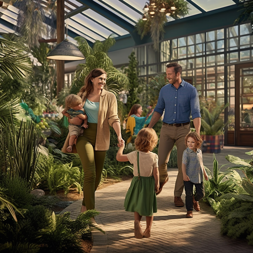 Family Enjoying Vibrant Green Commercial Space