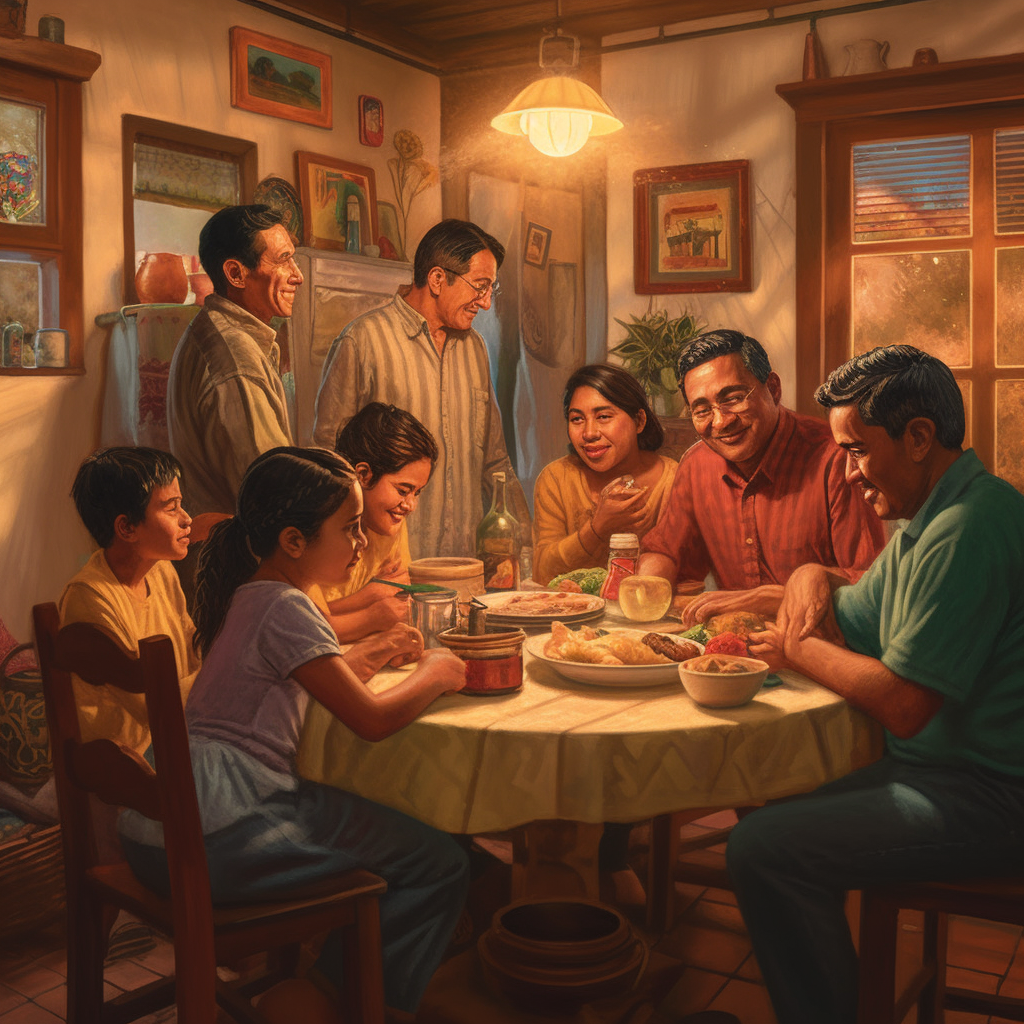 Family enjoying meal in warm, loving atmosphere