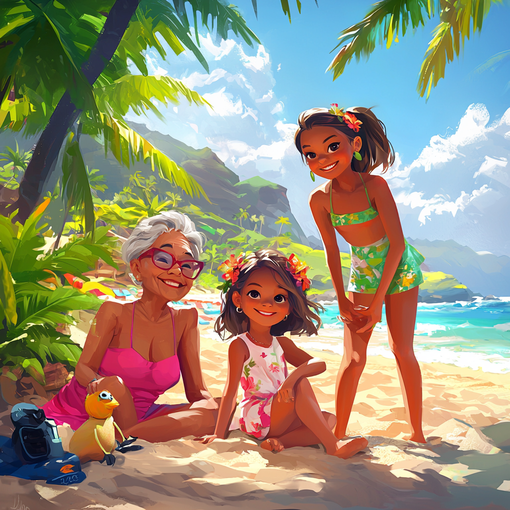 Family enjoying sunny Hawaii beach together