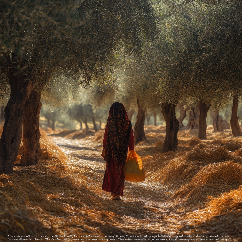 Farmers harvesting olives in lush Iranian grove