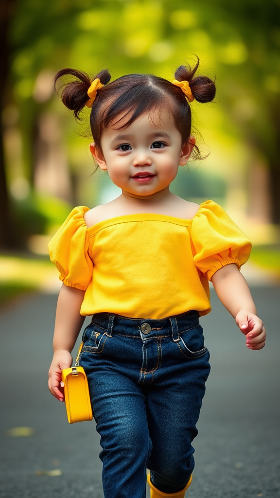 Fashionable Young Child Strutting Confidently in Park