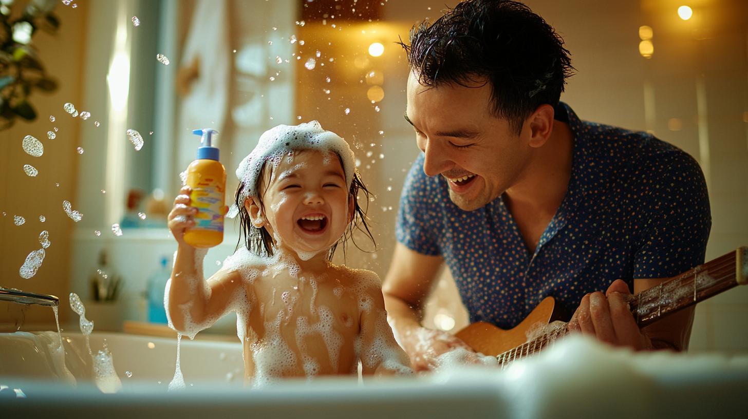 Father and Daughter Bathtub Jam Session