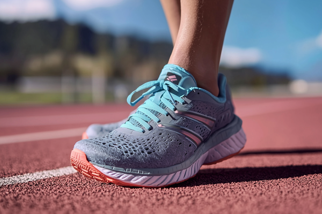 Feet in Running Shoes on a Track Close-up