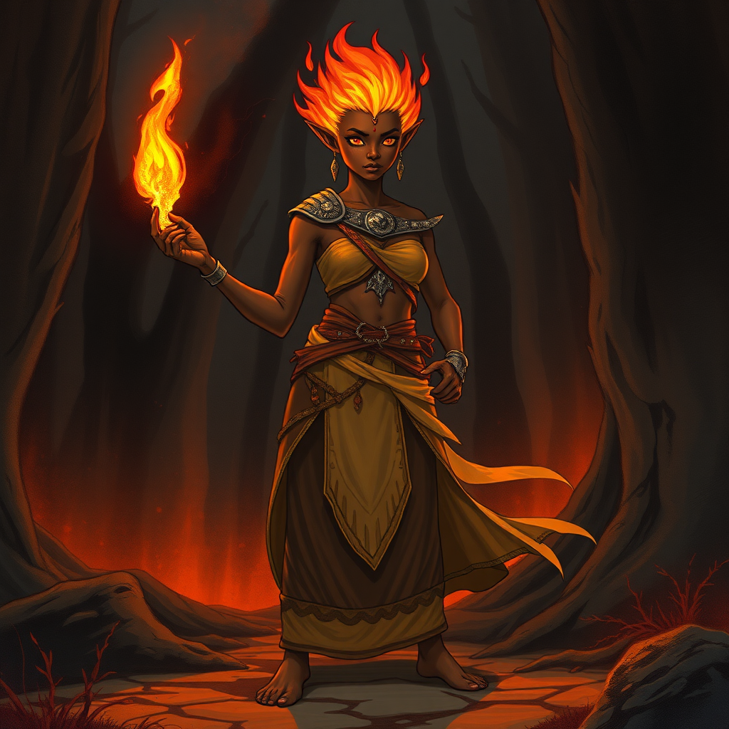 Female Fire Genasi Druid in Medium Armor