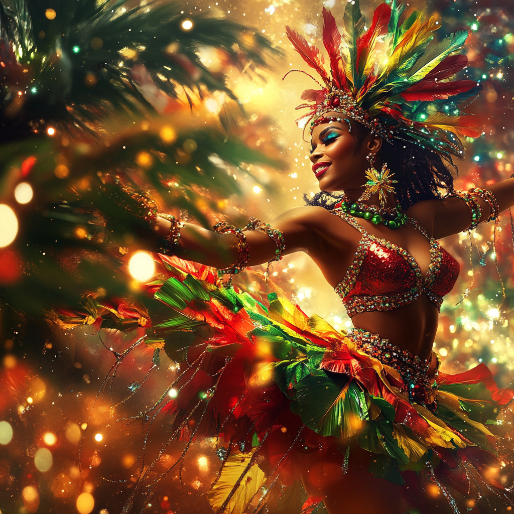 Festive Brazilian Samba Dancer in Christmas Background