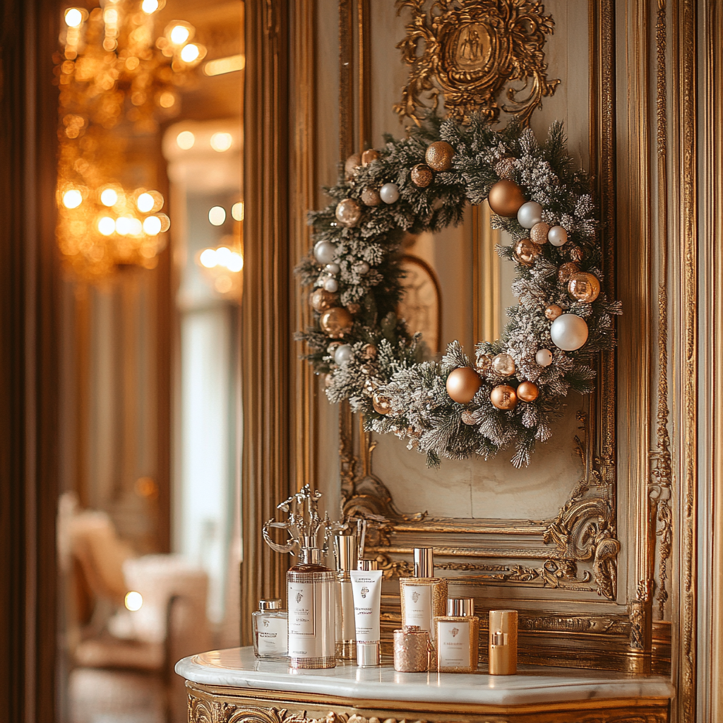 Festive Cardboard Wreath in Beautiful Gold Room