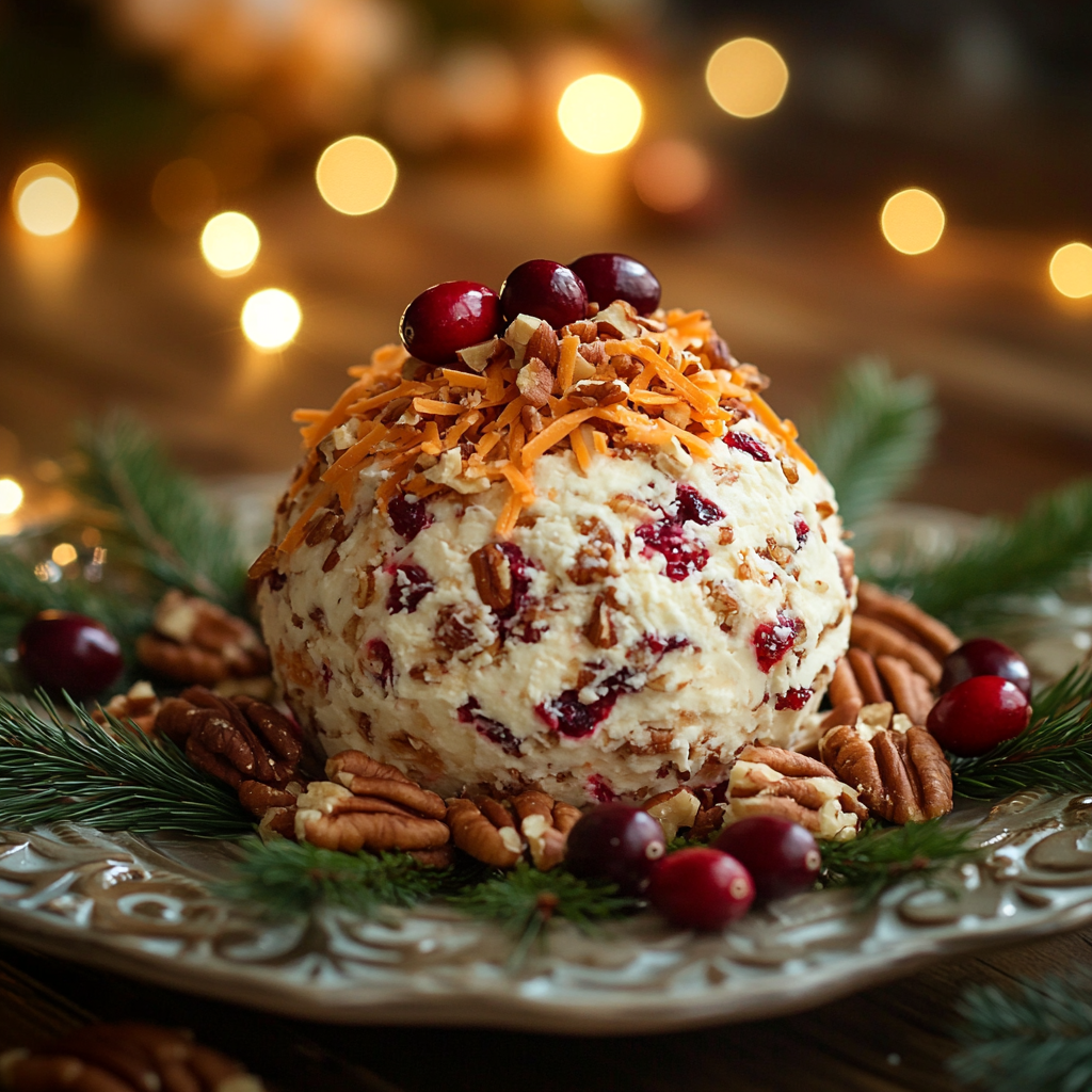 Festive Cheese Ball with Cranberries and Pecans