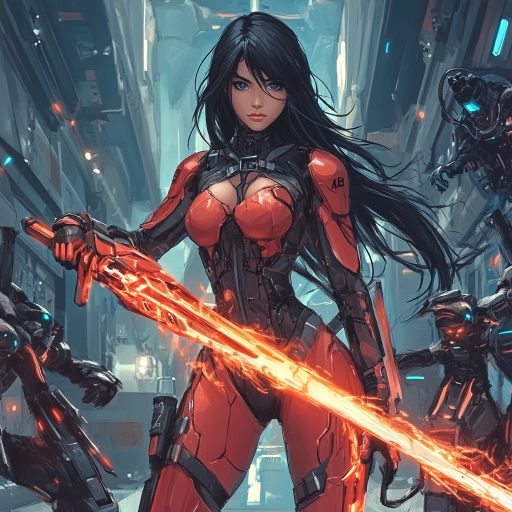 Fierce female warrior battles in sci-fi game