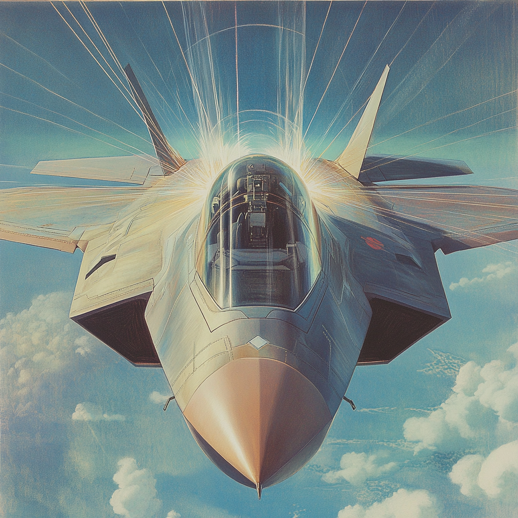 Fighter Jet with Radar Beams Targeting Enemies