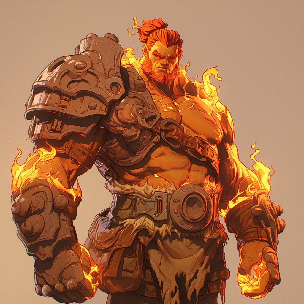 Fire giant Heat Miser in epic warrior pose