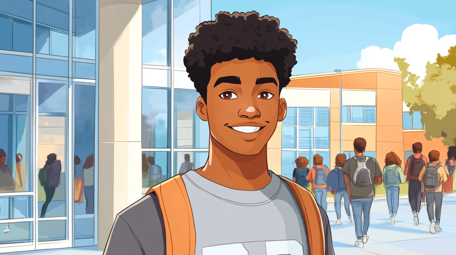 First Day of School: Handsome African-American Student