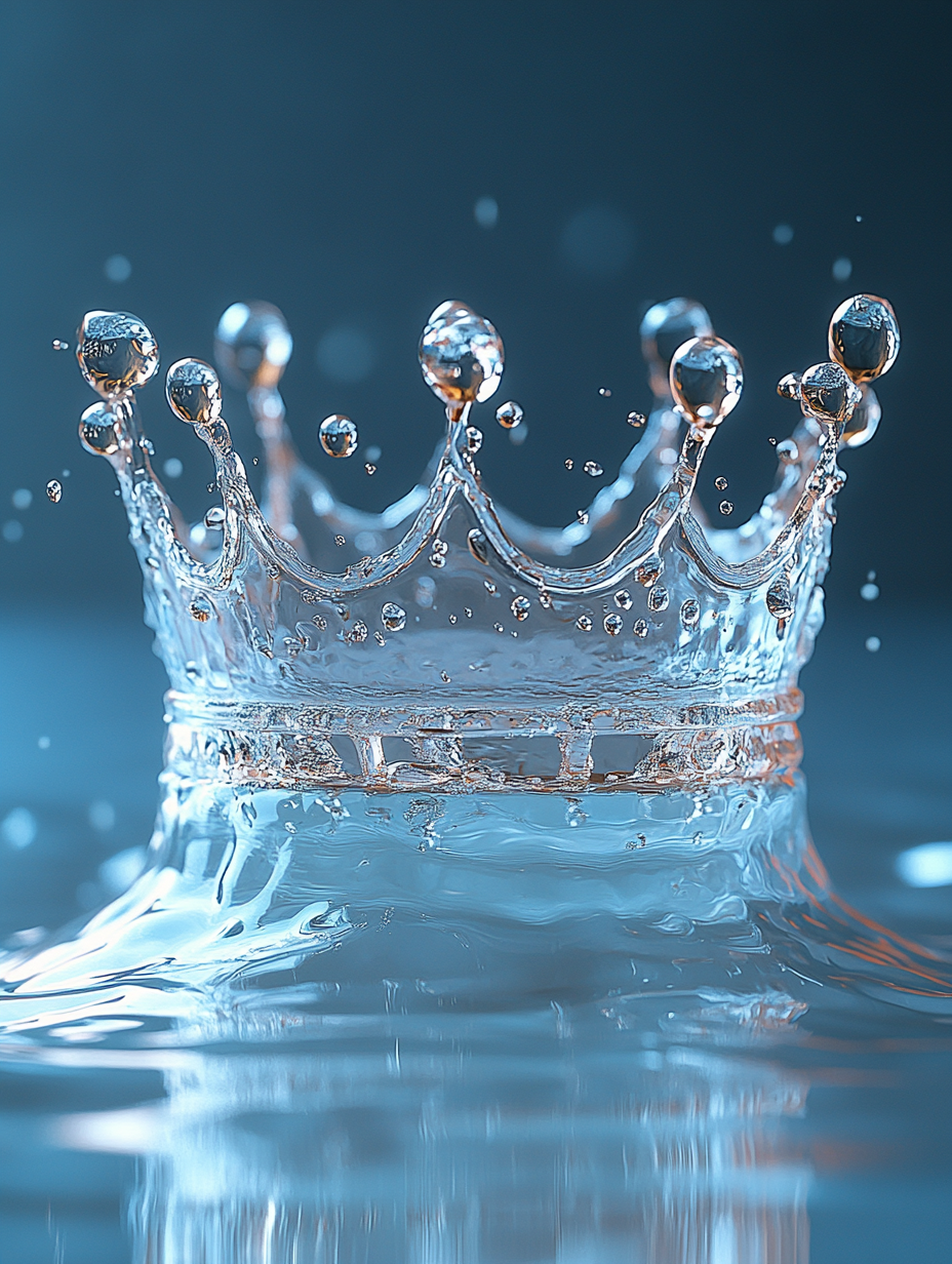 Floating Crown: Blue Water Splash with Ripples