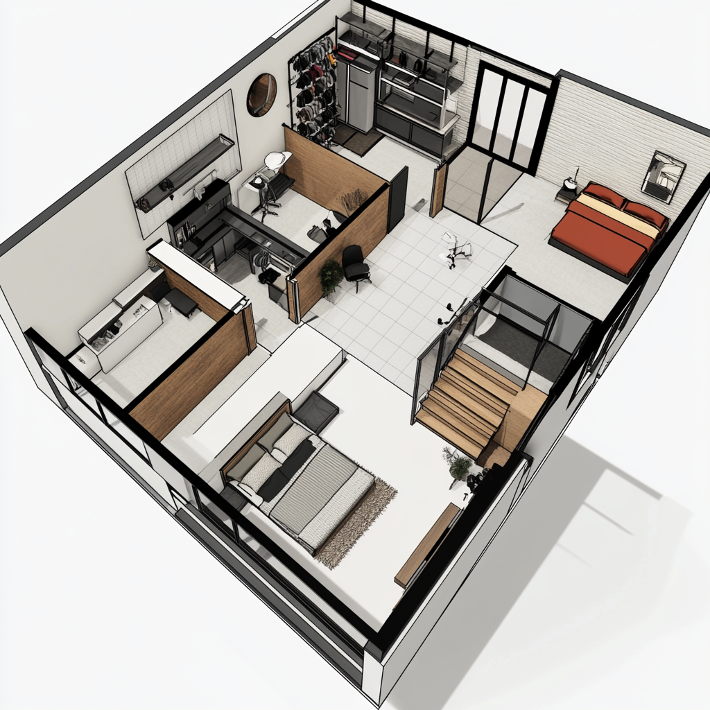 Floor plan of 3 bedroom loft home