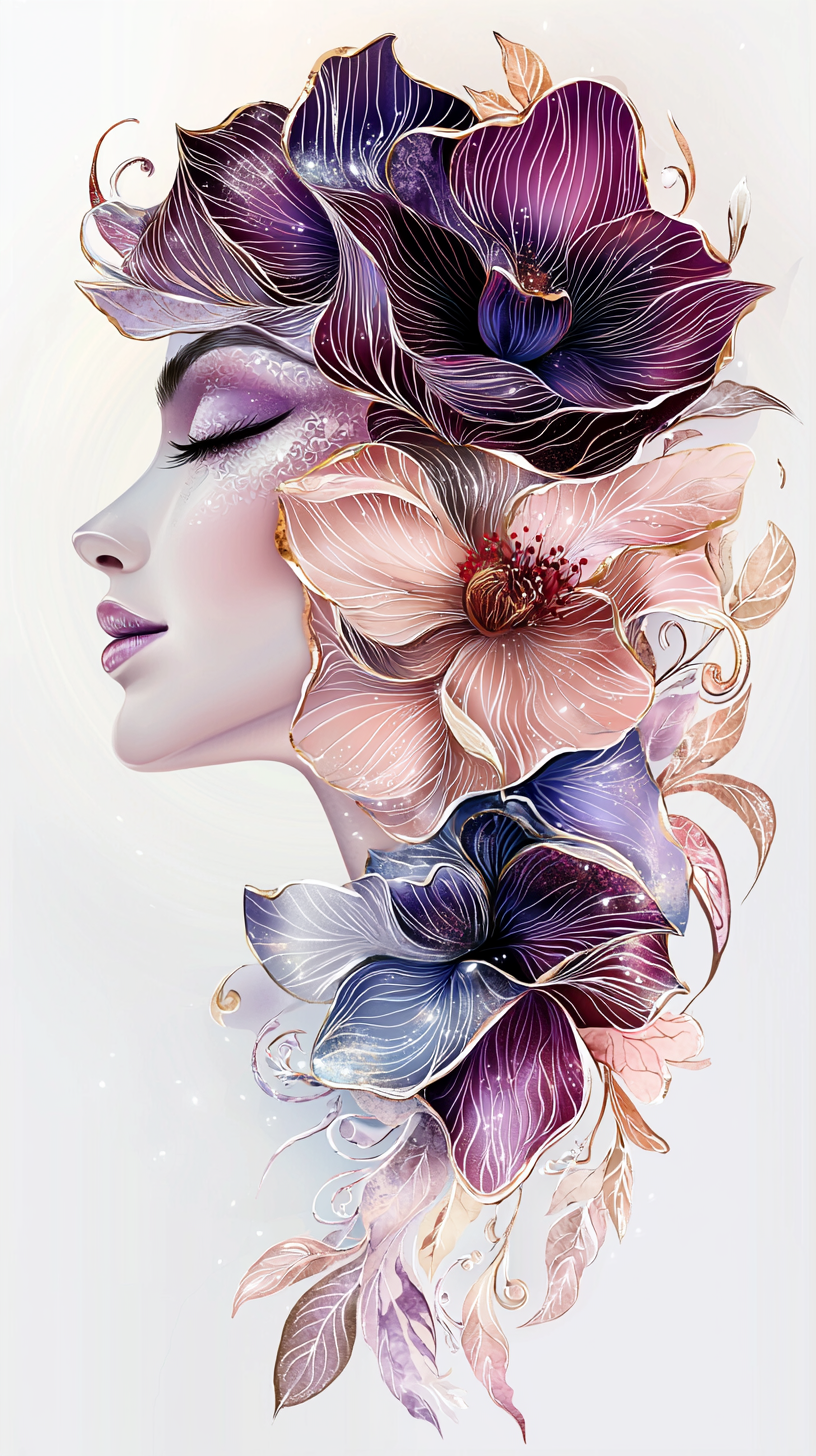 Floral Hair Woman: Ethereal Beauty in Sunset Tones