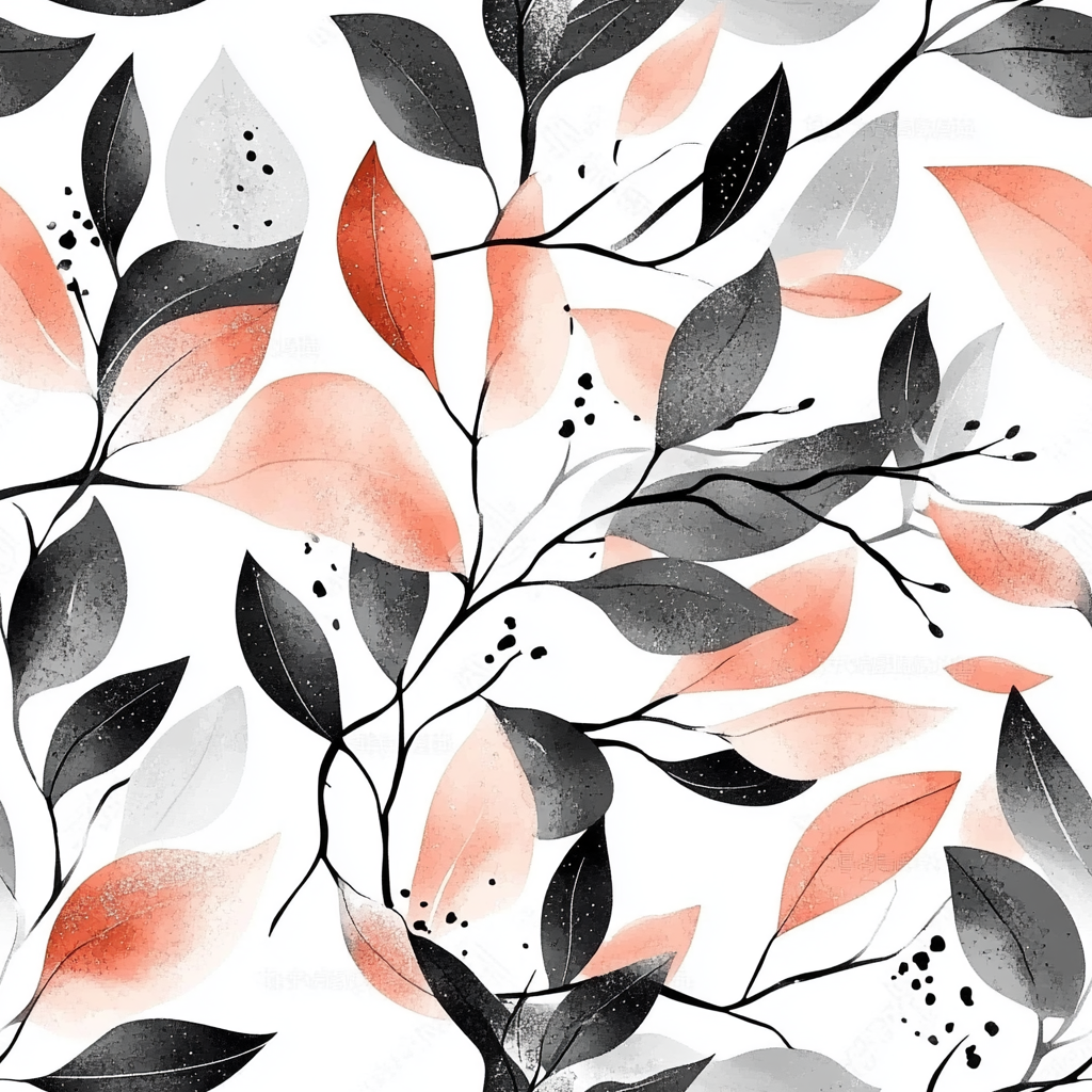 Floral Pattern with Leaves in Watercolor Style