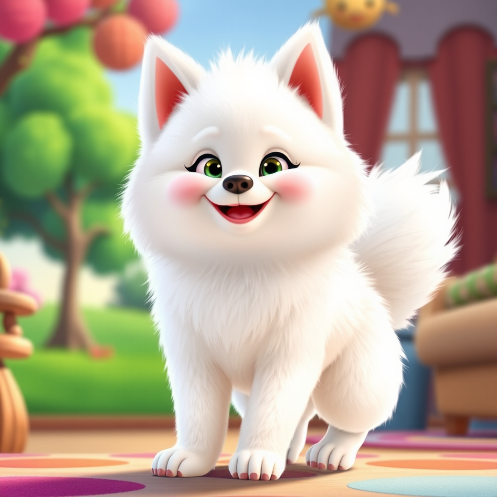 Fluffy American Eskimo Dog in Animated Setting