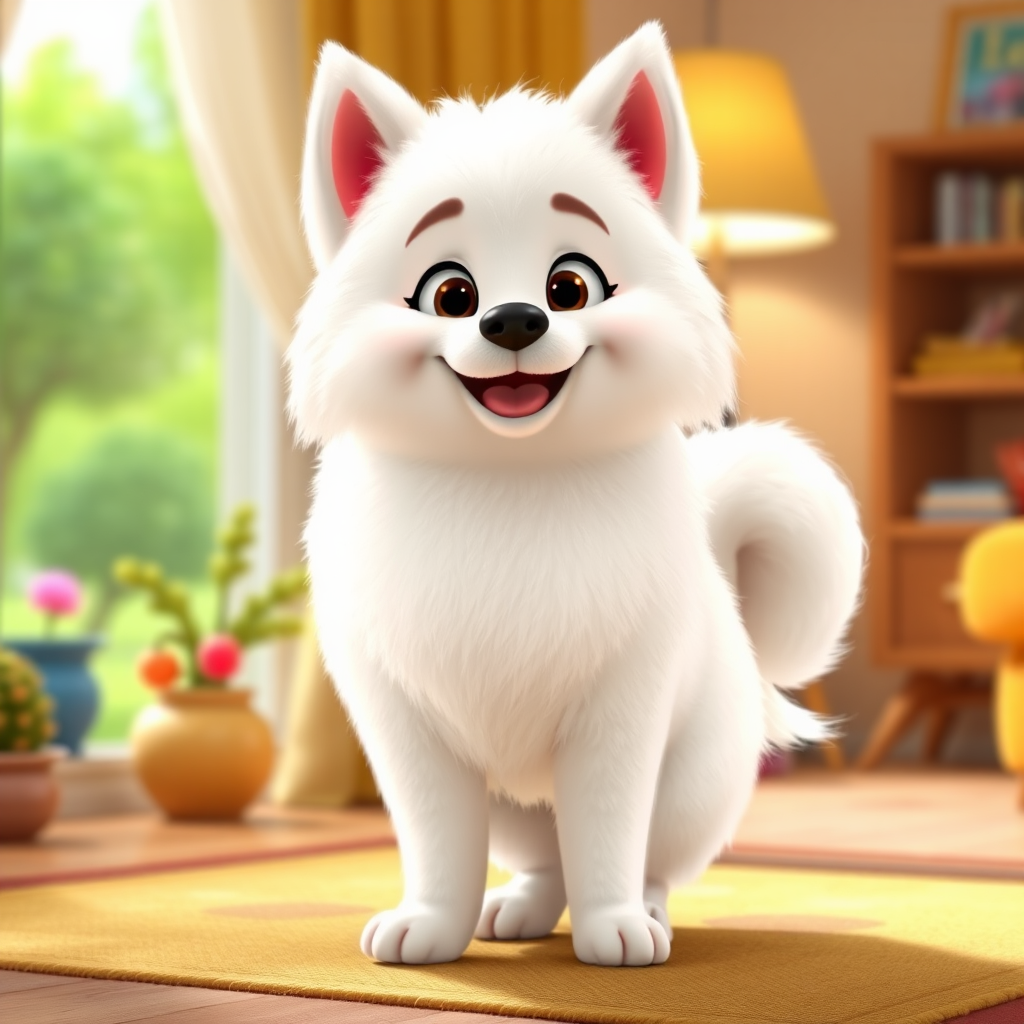 Fluffy White Eskimo Dog in Cartoon Style