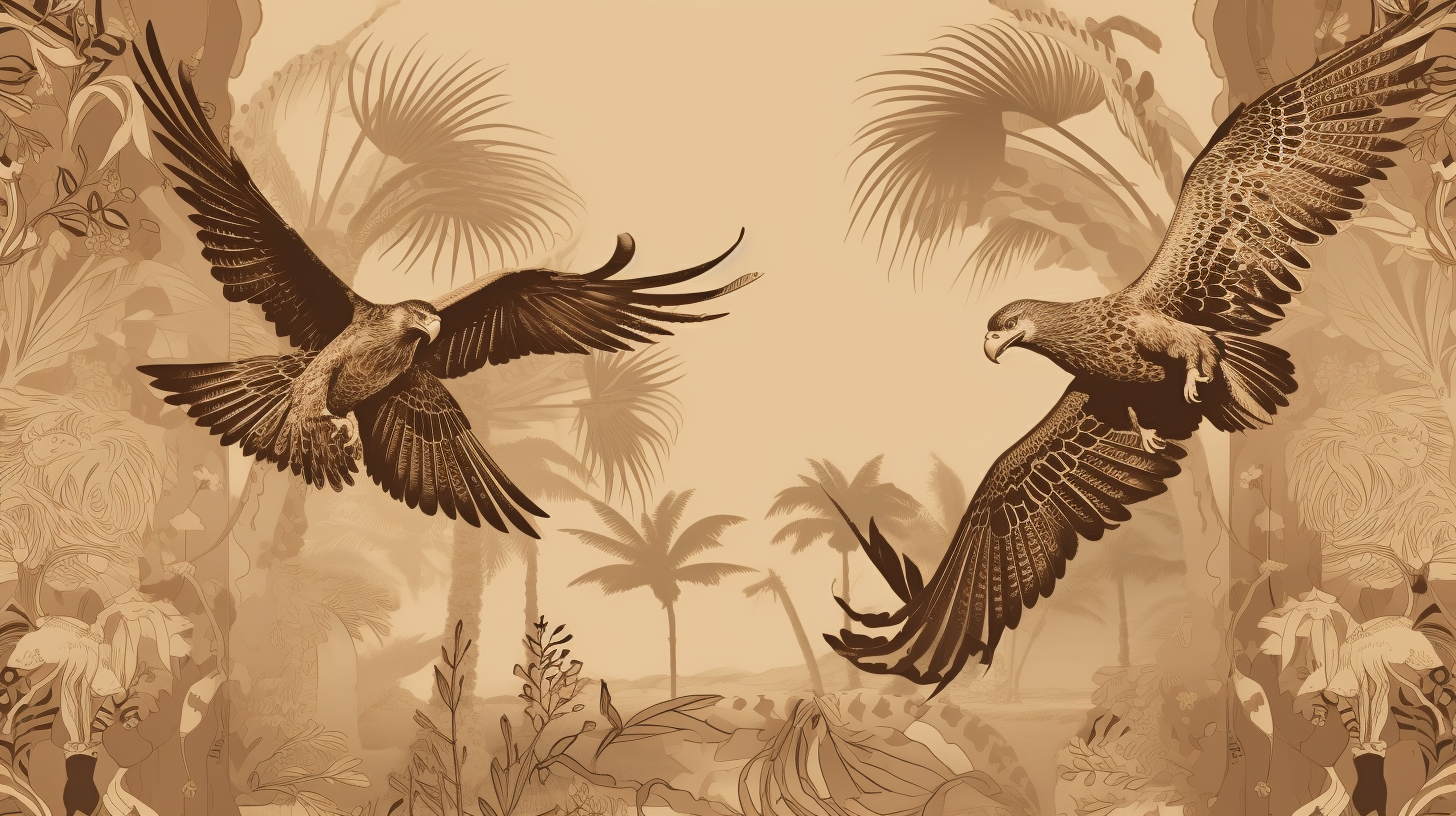 Flying leopard, eagle, and palm tree pattern