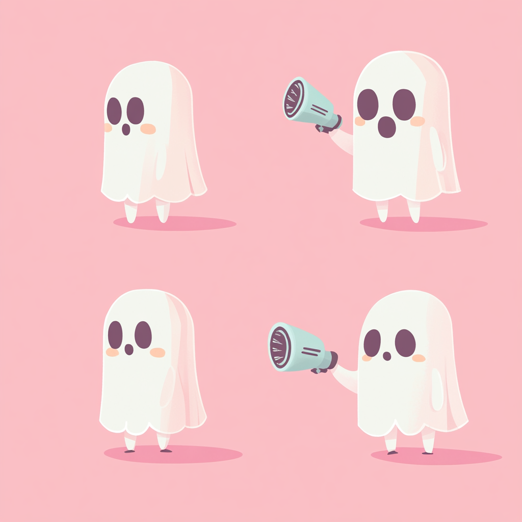 Four cute ghost hairstylists in various fun poses