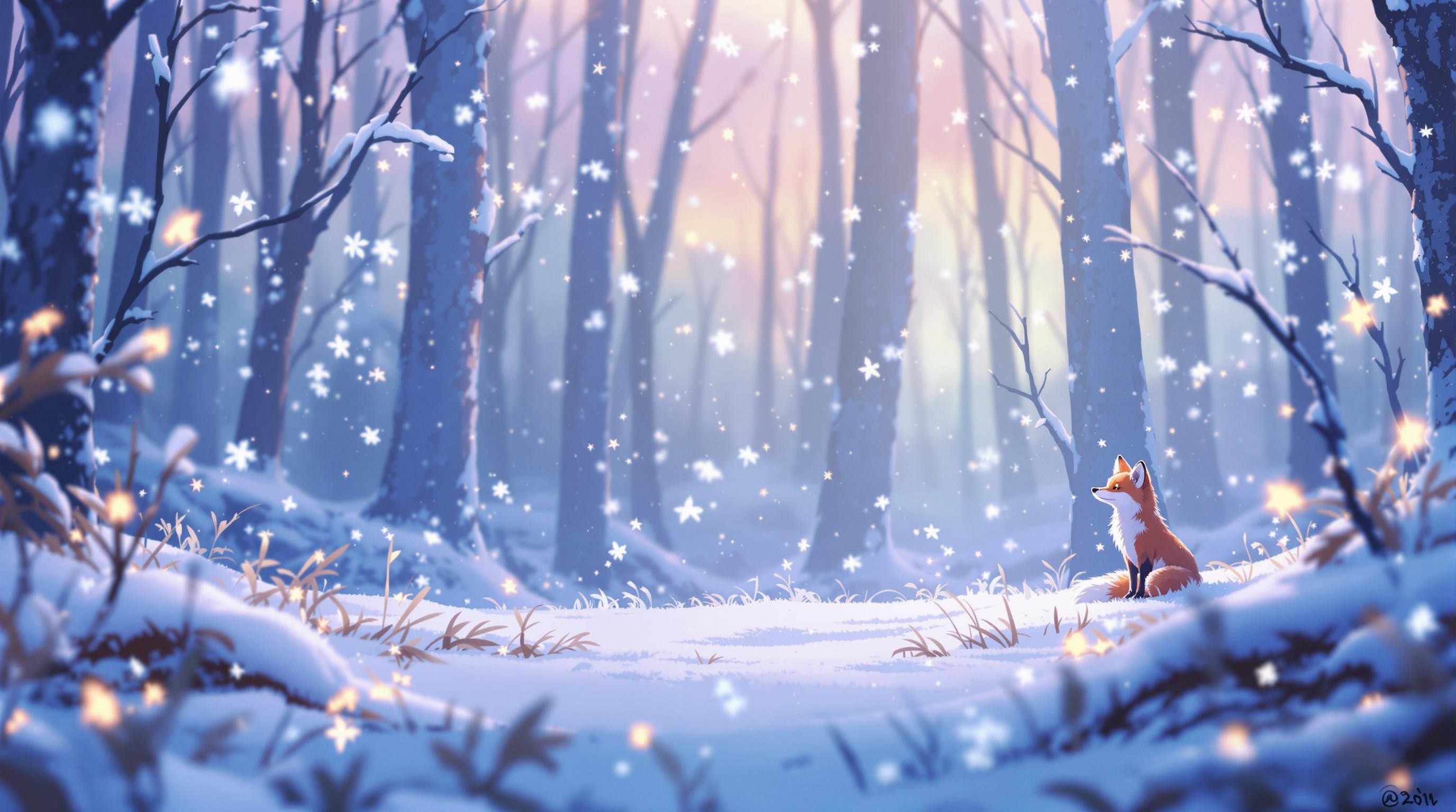 Fox Sitting in Snowy Field - Anime Book Cover.