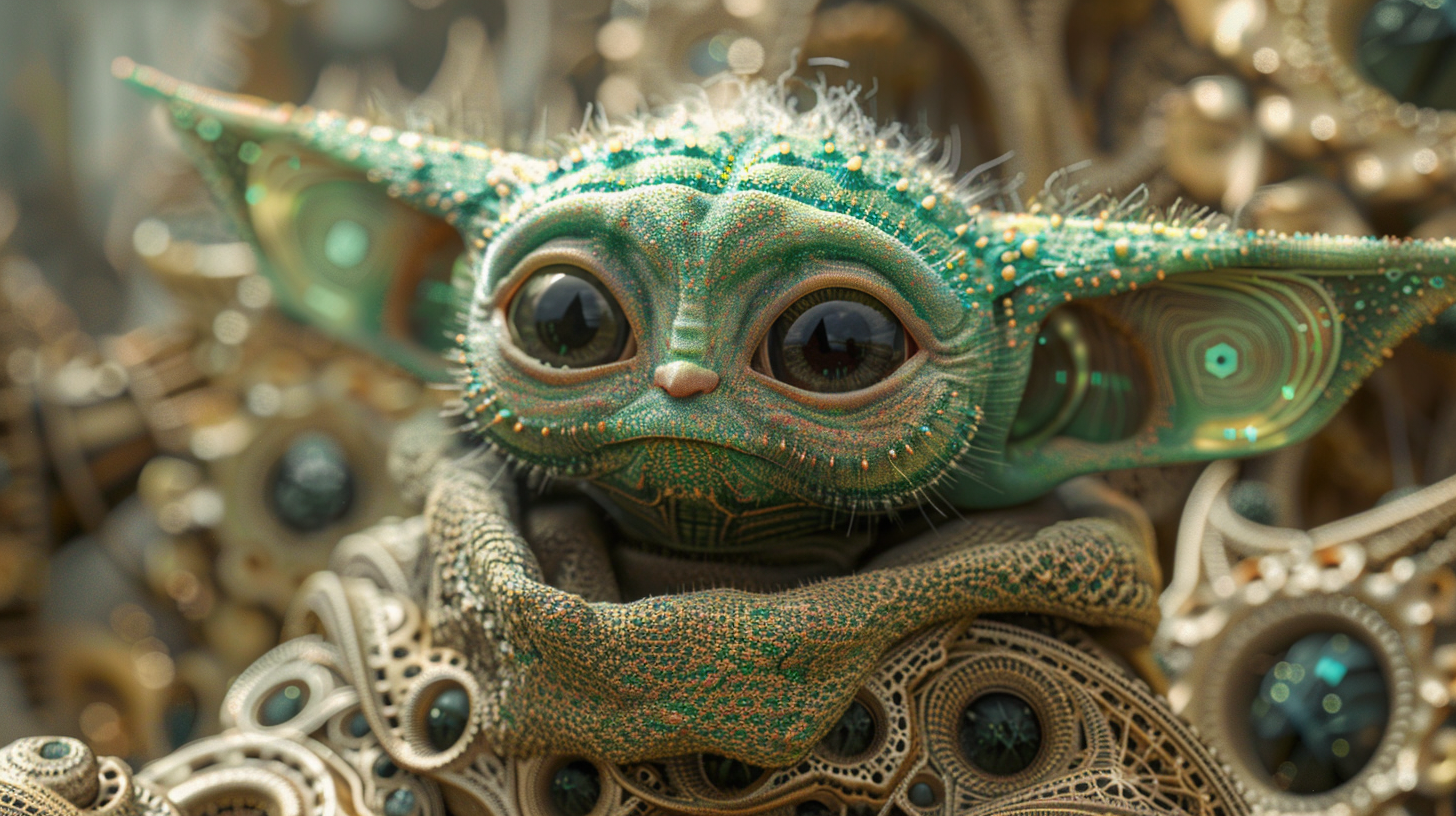 Fractal Baby Yoda Robot Wishing Happy Birthday