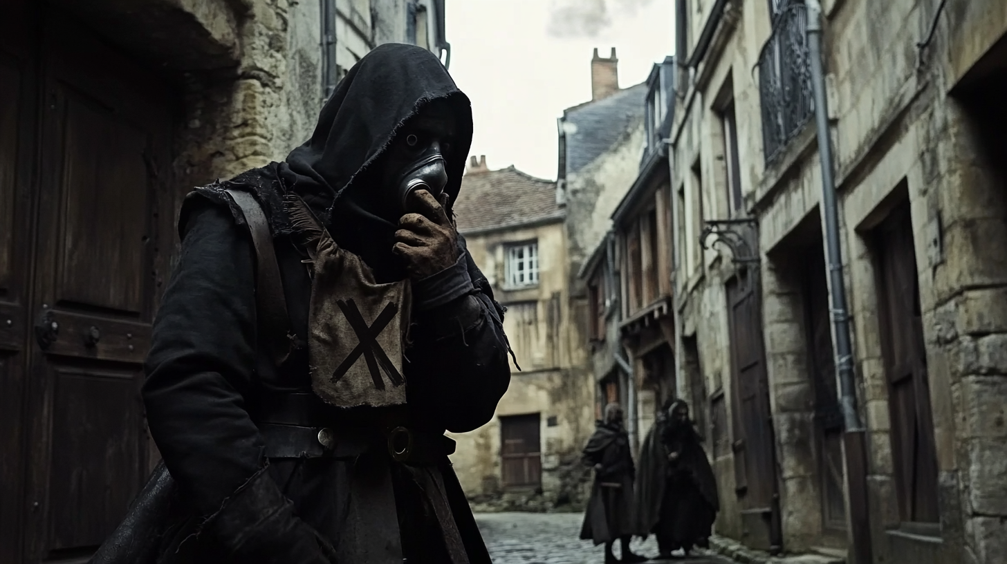 French City During Black Plague: Empty Streets, Marked Doors