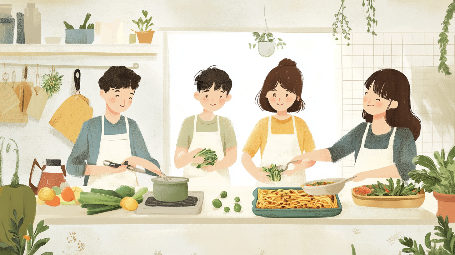 French Family Cooking Together