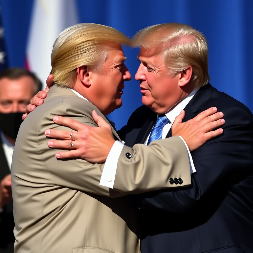 Friends, Trump and Netanyahu, hugging and crying.