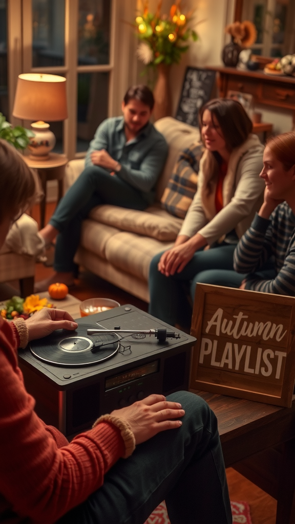 Friends Enjoy a Cozy Thanksgiving Gathering with Music.