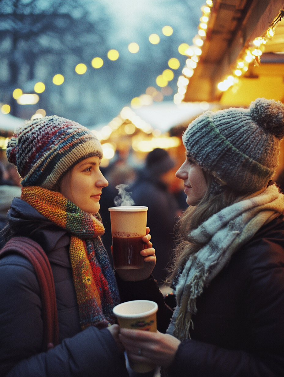 Friends Enjoying Mulled Wine at Berlin Christmas Market