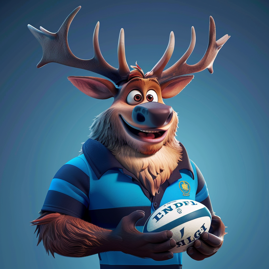 Friendy Stag Mascot in Rugby Shirt