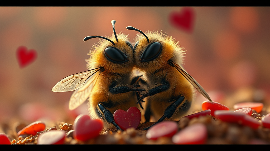 Furry baby bees cuddle in nacho land.