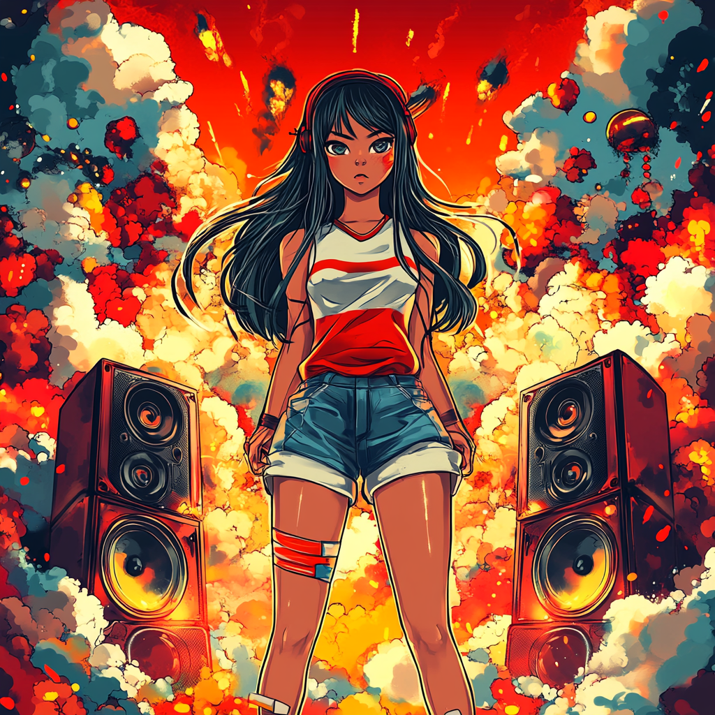 Future Girl on EDM Album Cover with Explosions