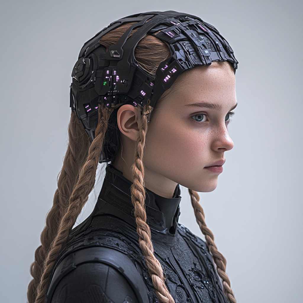 Future Queen of Denmark with futuristic braids and crown