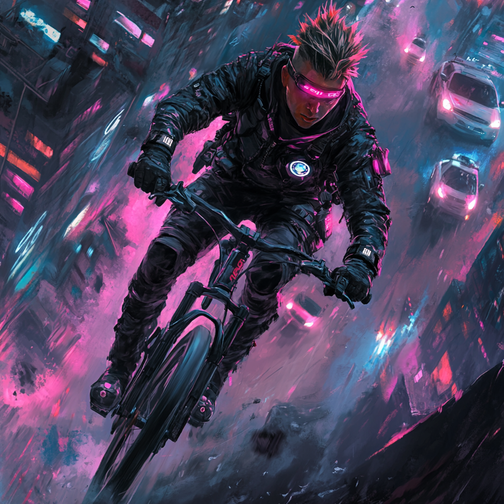 Futuristic Chase: Cyberpunk Cyclist vs High-Tech Police