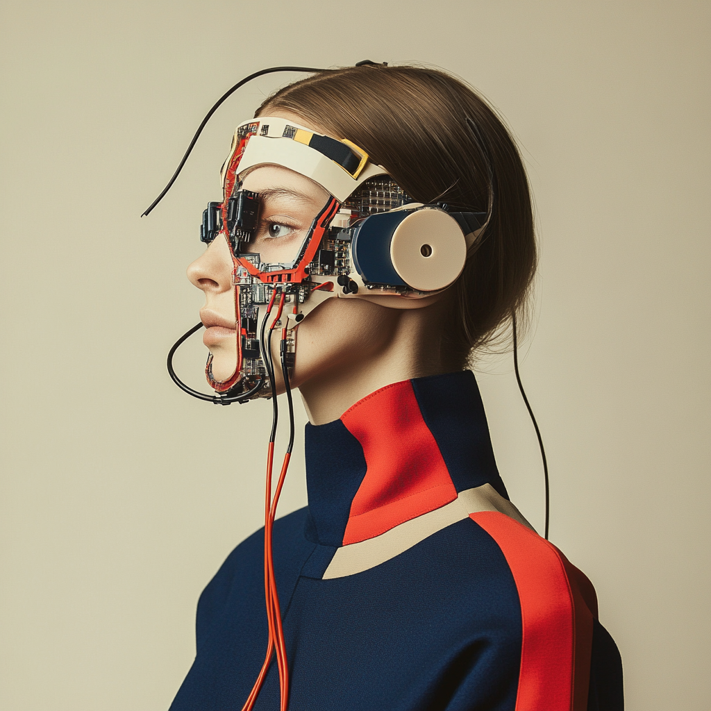 Futuristic Fashion Model in Electronic Mask